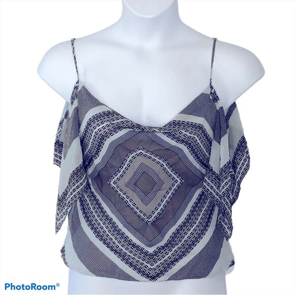 BCBGMaxAzria 100% Silk Geometric Handkerchief Ruffle Side Cami Tank size Small - Picture 1 of 16